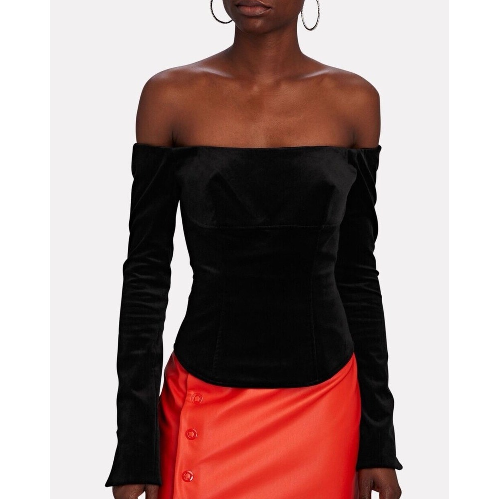 A.L.C - Cassie Velvet Top‎ Off Shoulder Long Sleeve Size 14 Black